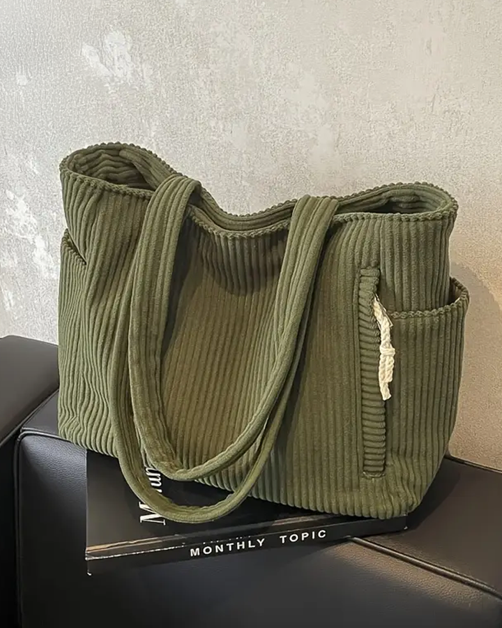 Skylar | Ribbed Tote Bag with Cord Detail
