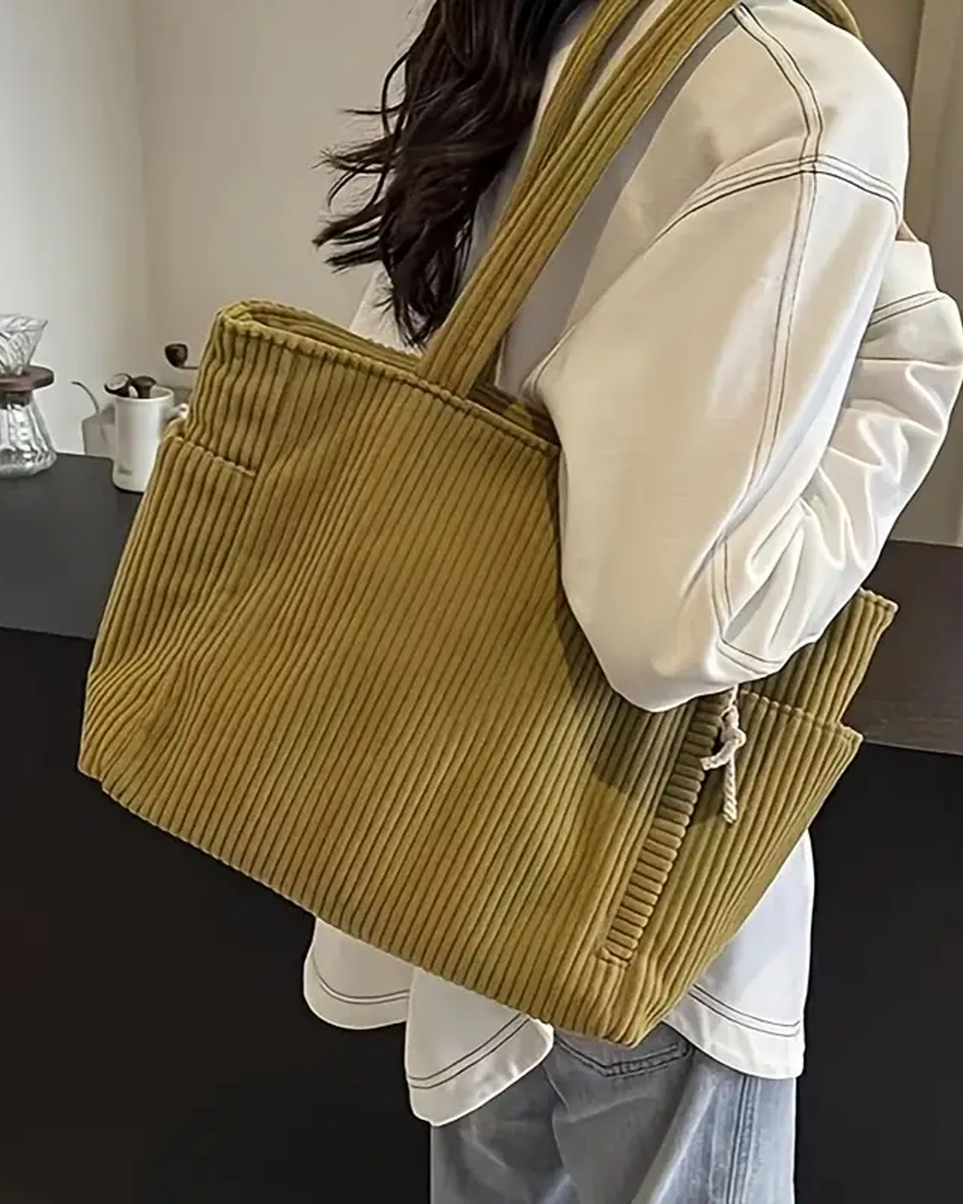 Skylar | Ribbed Tote Bag with Cord Detail