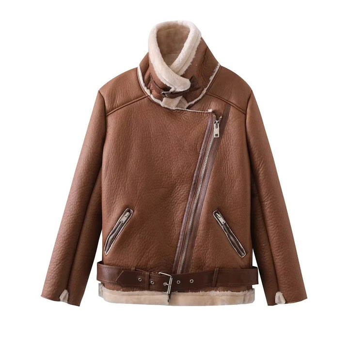 Daniela | Leather Jacket with Zipper Fur