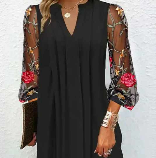 Kimmy | Elegant Mini Dress with V-neck and Sheer Sleeves